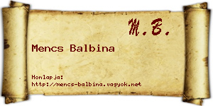 Mencs Balbina névjegykártya